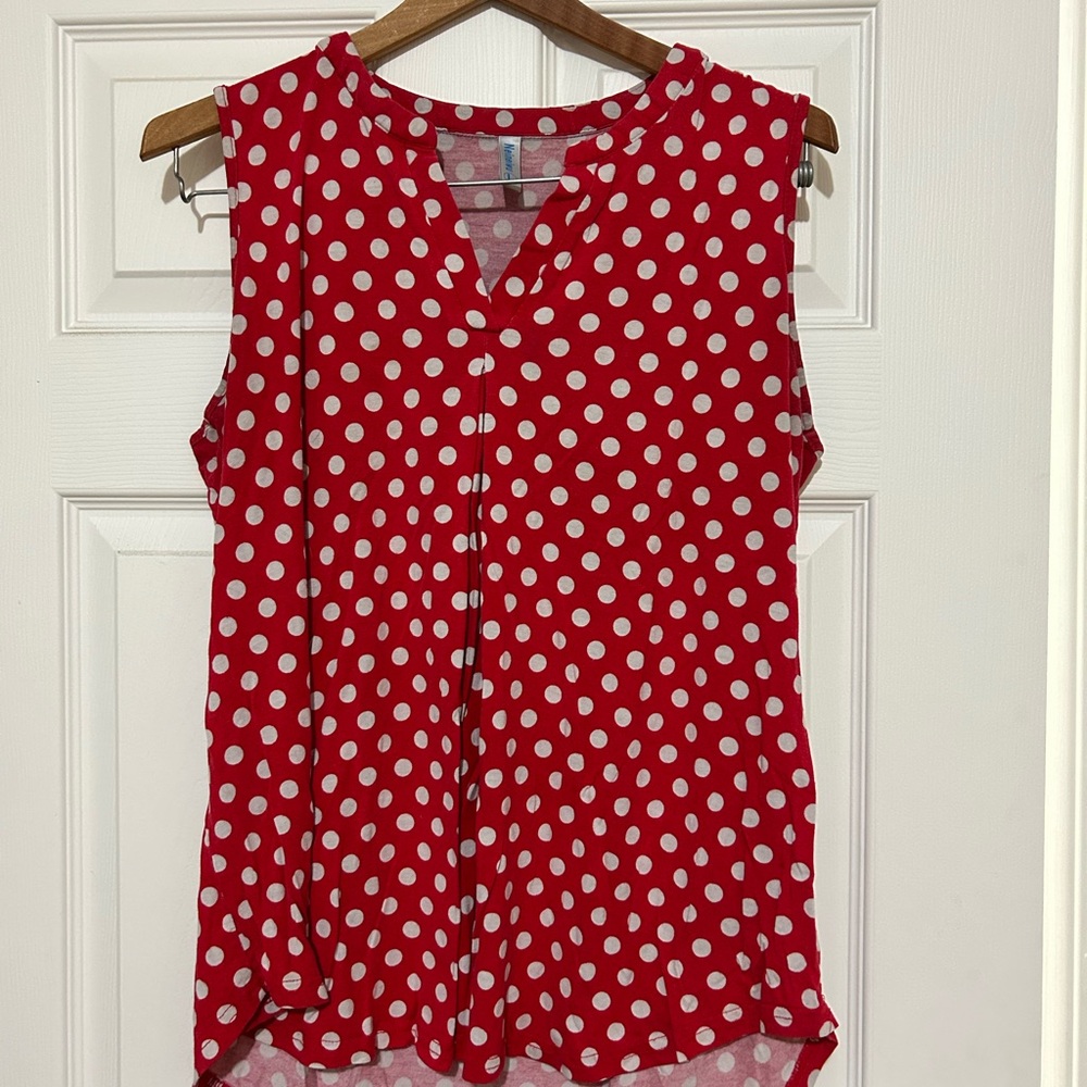 Red and white polka dot tank